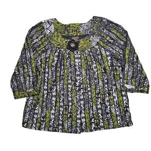 Floral Jacket Womens XL Brand Green Black Broach Multiples Cottagecore Read